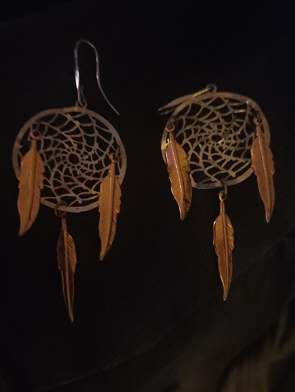 Handmade Dreamcatcher Feather Drop Earrings. Gold-Tone/ Silver Tone.
